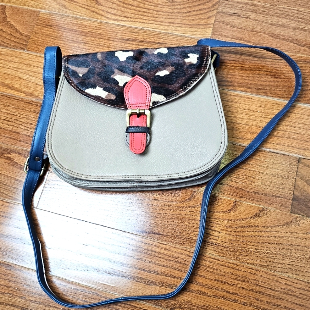 Soruka Crossbody Bag Leather Hair‎ Hide Tan Orange Blue Crossbody  Rodeo Farm